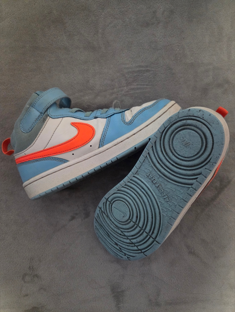 Kids Nike Blue and Orange High-Top Athletic Shoes